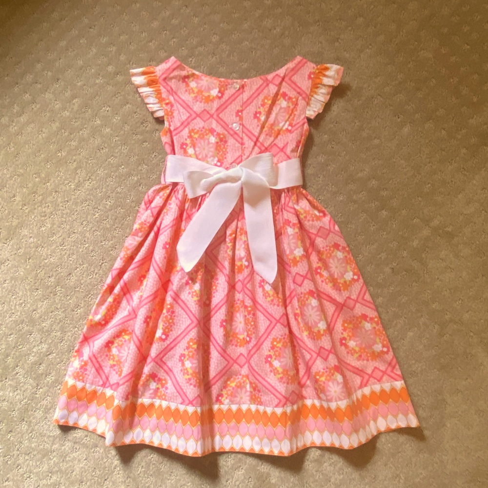 Red Beans of Louisiana custom girls floral / stripe pink boutique dress Size 8